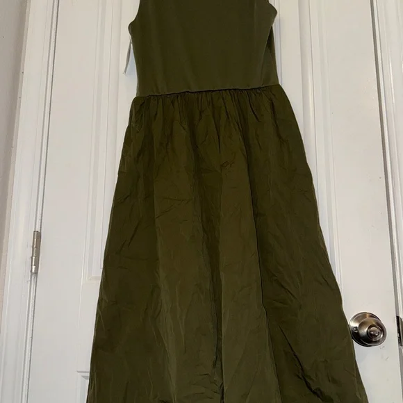 SPANX olive green smooth Jersey Mixed Media Midi Dress - Picture 7 of 13